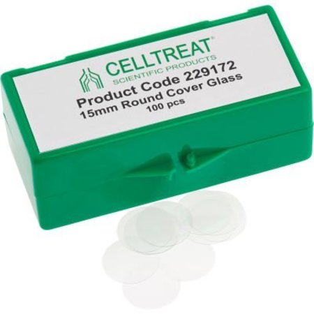 CELLTREAT SCIENTIFIC PRODUCTS CELLTREAT 15mm Round Cover Glass, Fits 24 Well Plate, Sterile, 100/PK 229172